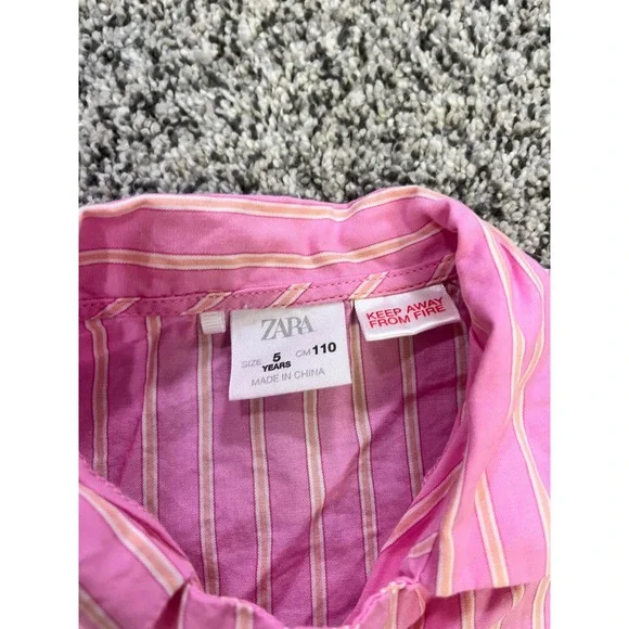 Zara Girls Pink Striped Cotton Pajama Set Short Sleeve Shirt Shorts Size 5 110cm - Picture 3 of 7
